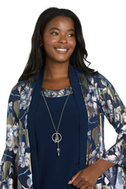 Navy Blossom Two-Piece Pant Suit