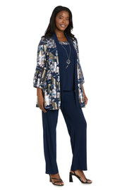 Navy Blossom Two-Piece Pant Suit