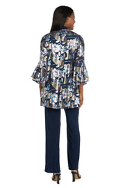 Navy Blossom Two-Piece Pant Suit