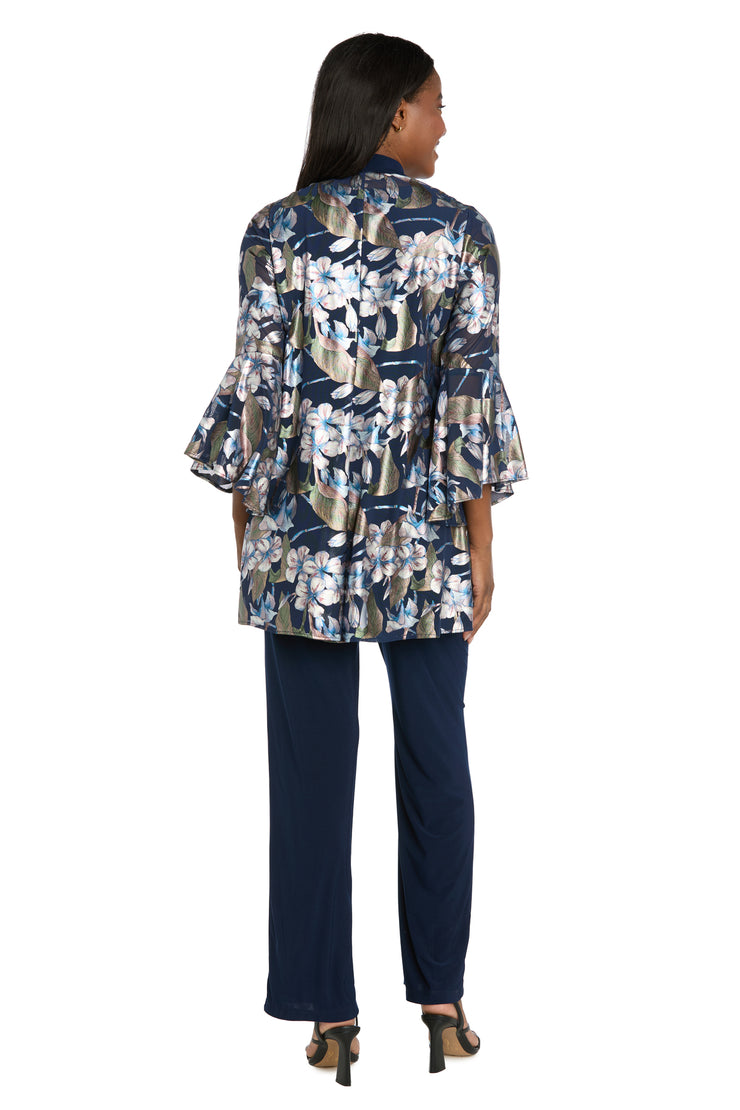 Navy Blossom Two-Piece Pant Suit