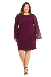 Rhinestone Neckline Cocktail Dress with Chiffon Cap - Plus