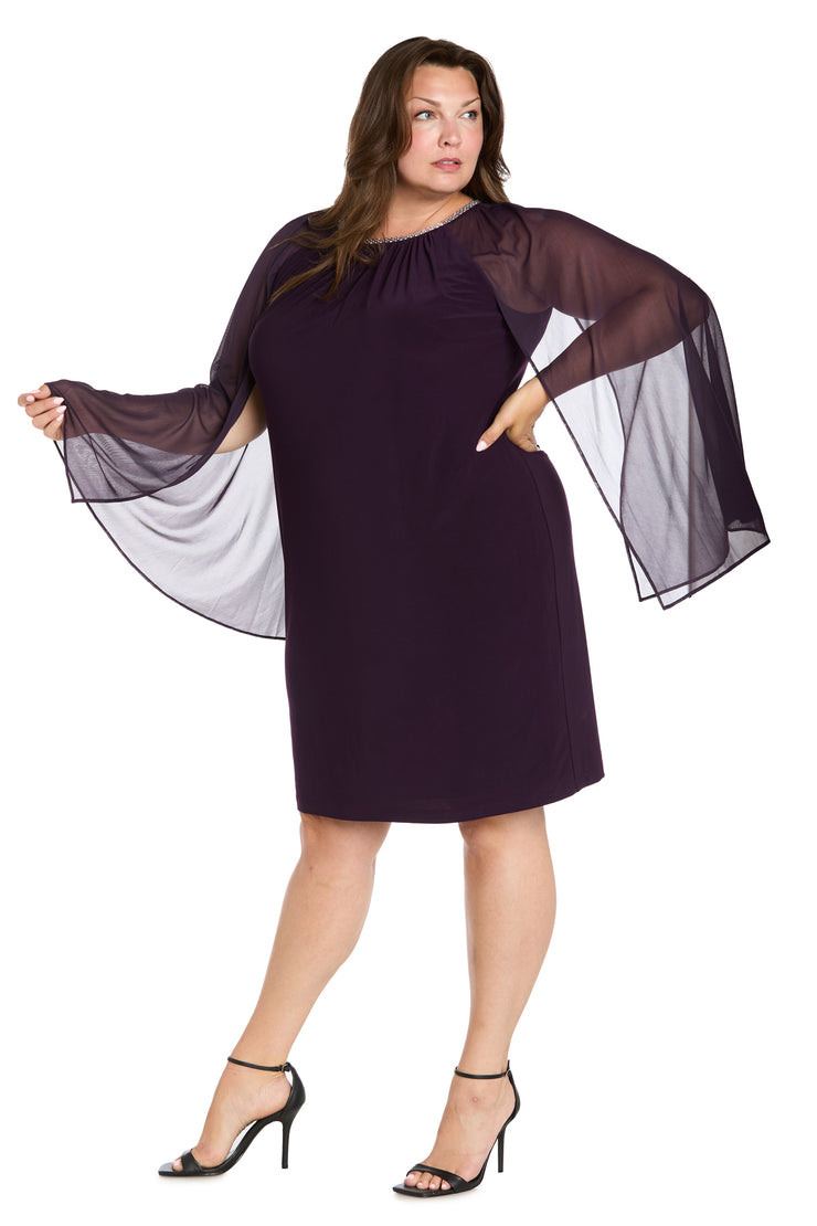 Rhinestone Neckline Cocktail Dress with Chiffon Cap - Plus