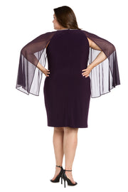 Rhinestone Neckline Cocktail Dress with Chiffon Cap - Plus