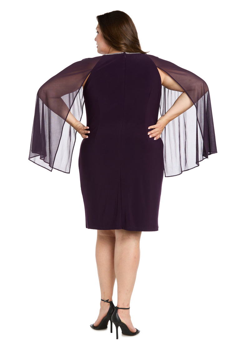 Rhinestone Neckline Cocktail Dress with Chiffon Cap - Plus