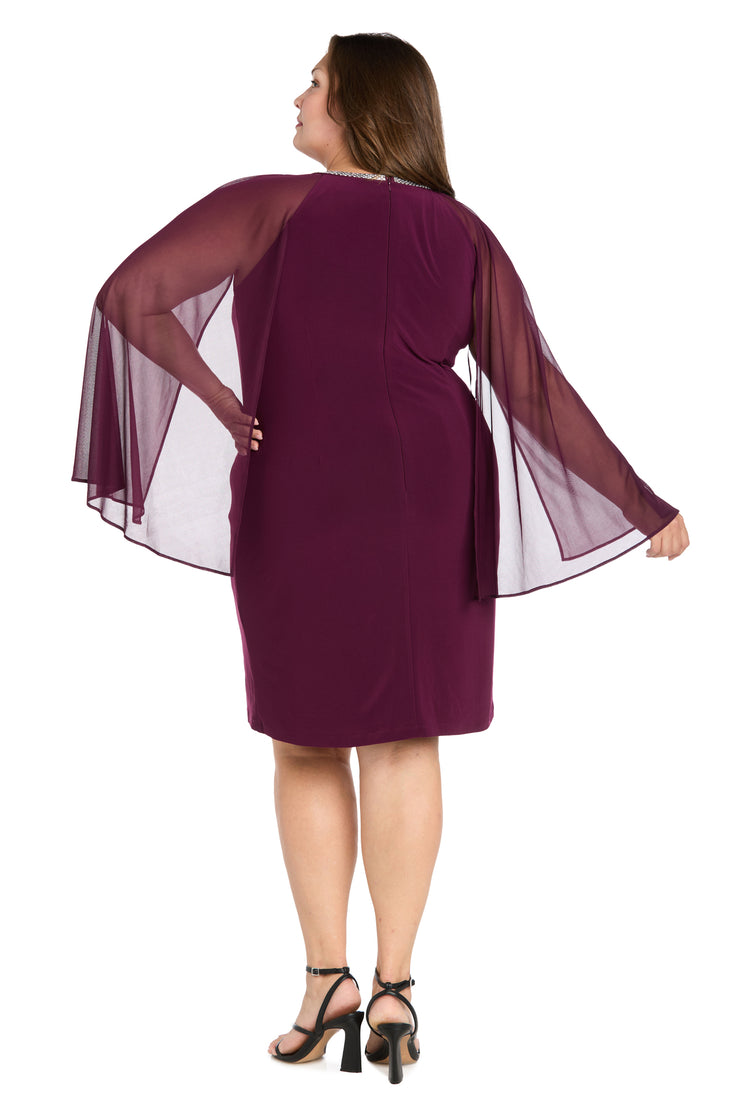 Rhinestone Neckline Cocktail Dress with Chiffon Cap - Plus