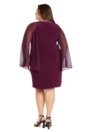 Rhinestone Neckline Cocktail Dress with Chiffon Cap - Plus