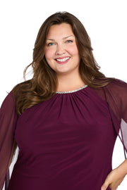 Rhinestone Neckline Cocktail Dress with Chiffon Cap - Plus