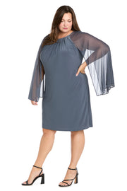 Rhinestone Neckline Cocktail Dress with Chiffon Cap - Plus