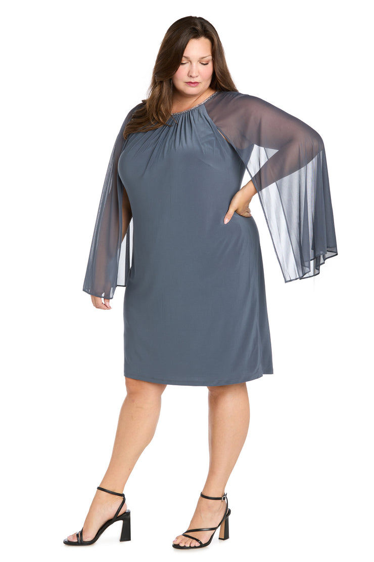 Rhinestone Neckline Cocktail Dress with Chiffon Cap - Plus