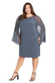 Rhinestone Neckline Cocktail Dress with Chiffon Cap - Plus