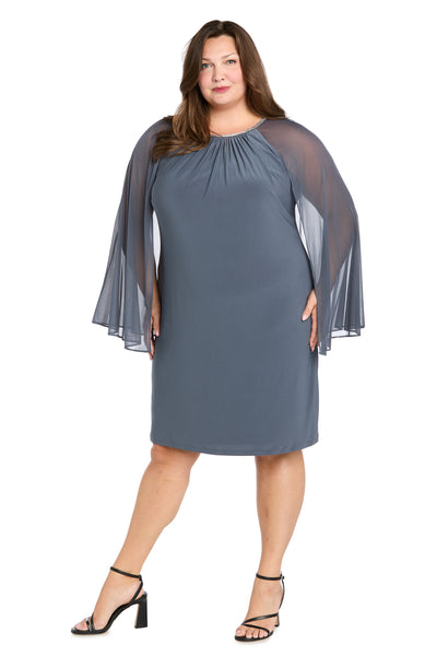 Rhinestone Neckline Cocktail Dress with Chiffon Cap - Plus