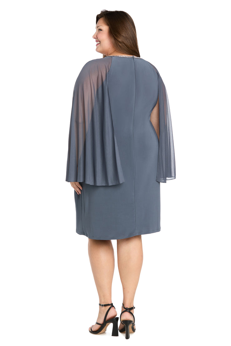 Rhinestone Neckline Cocktail Dress with Chiffon Cap - Plus