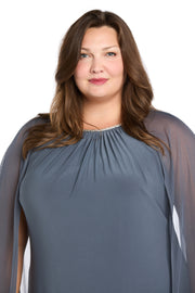 Rhinestone Neckline Cocktail Dress with Chiffon Cap - Plus