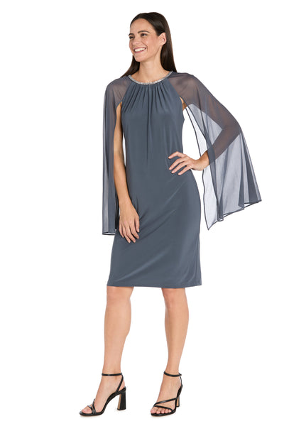 Rhinestone Neckline Cocktail Dress with Chiffon Cap