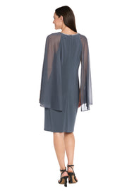 Rhinestone Neckline Cocktail Dress with Chiffon Cap