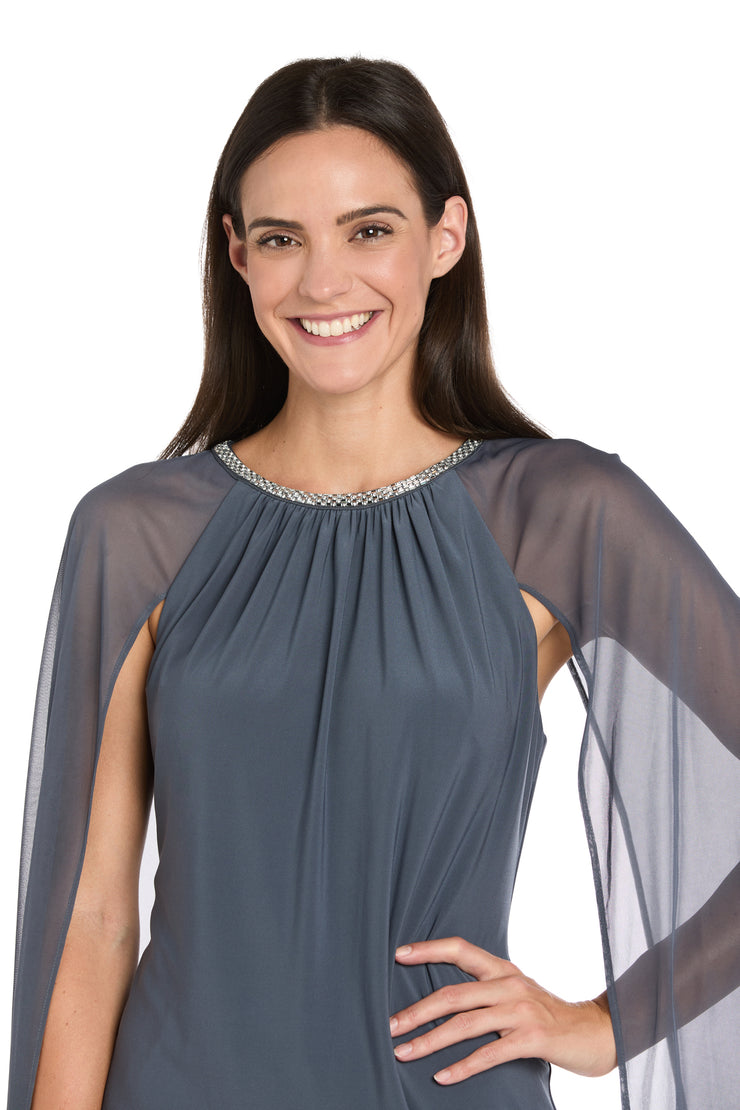 Rhinestone Neckline Cocktail Dress with Chiffon Cap