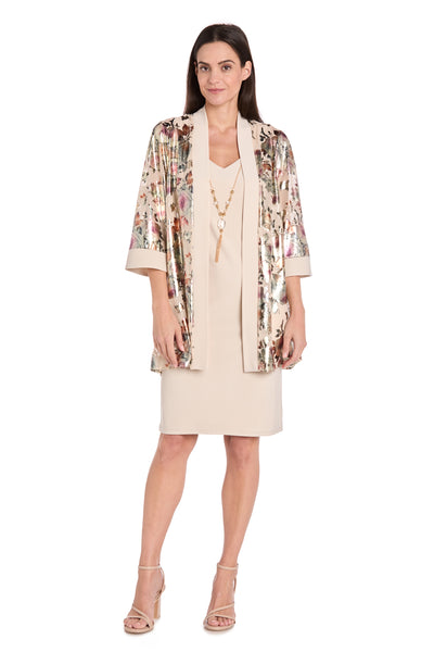 Luna Foil Print Jacket Dress Set with Necklace