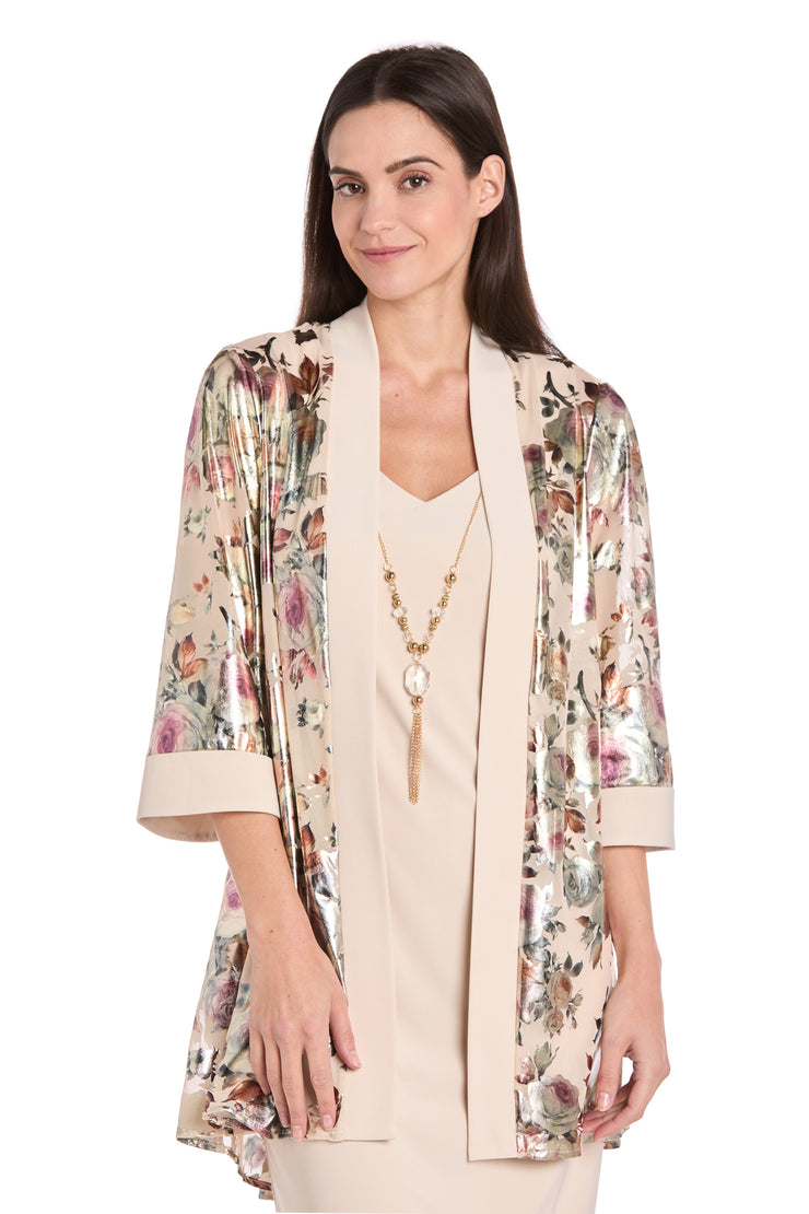 Luna Foil Print Jacket Dress Set with Necklace