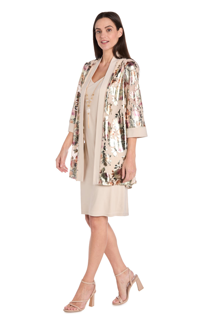 Luna Foil Print Jacket Dress Set with Necklace
