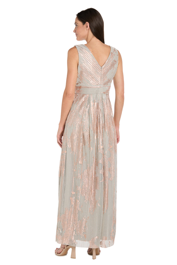Glam V-Neck Metallic Gown with Rhinestone Waist Detail