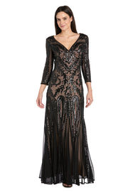 Beaded Evening Dress with Contrast Nude Lining and Godet Skirt