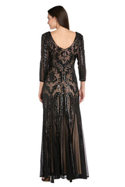 Beaded Evening Dress with Contrast Nude Lining and Godet Skirt