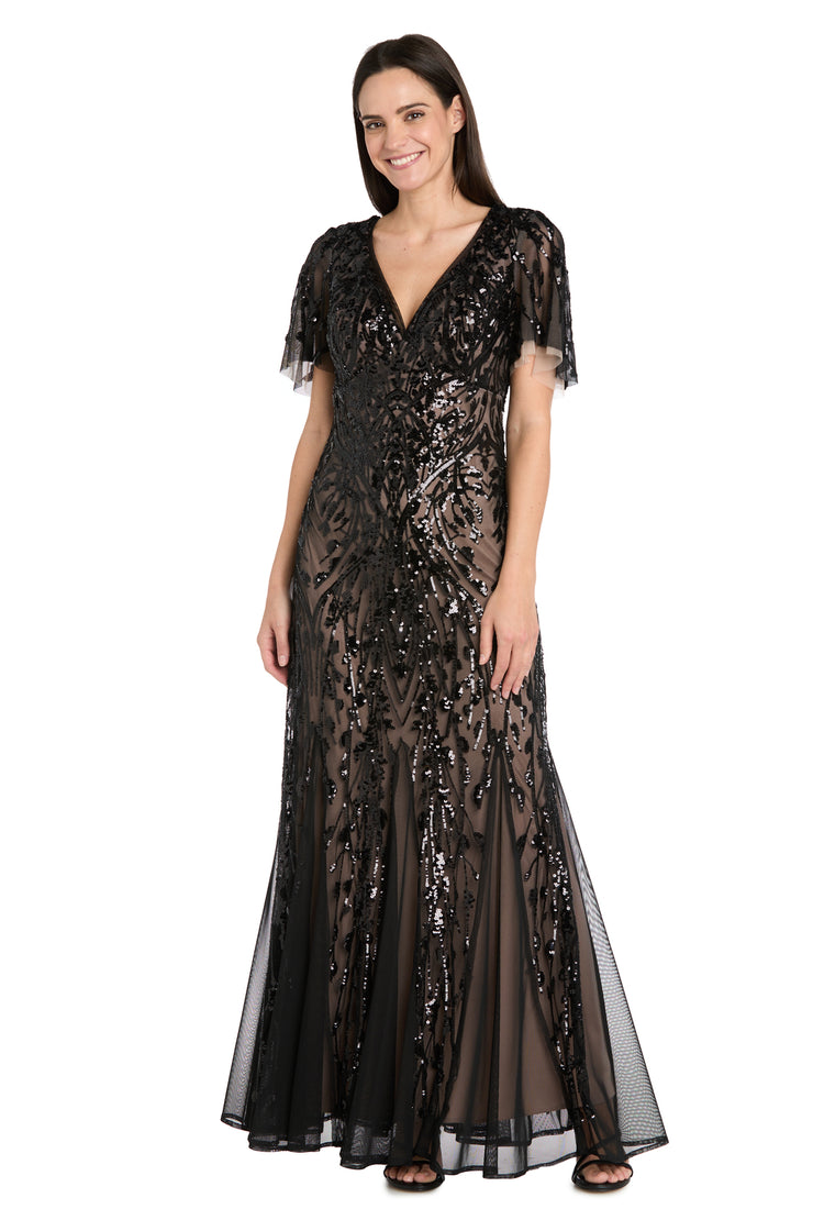 R&M Richards 3885P Sequin Formal Long Prom Dress - Black/Nude / 10P R&M Richards 3885P Sequin Formal Long Prom Dress - Black/Nude / 10P