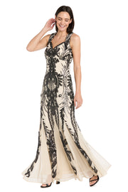 Embroidered Sequin Sweetheart Neckline Dress-Petite