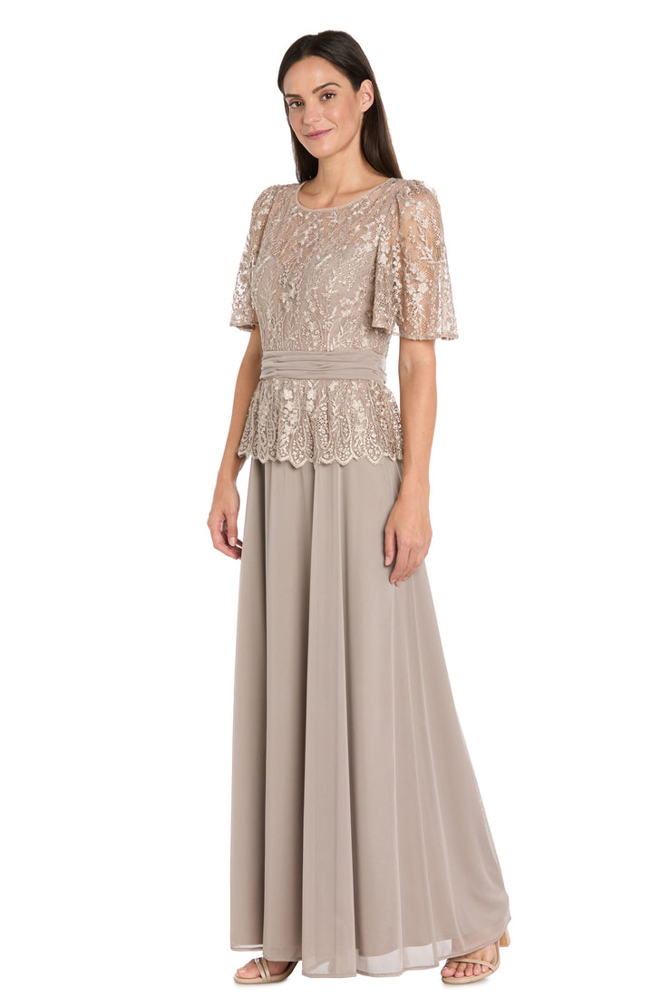 Long Lace Bodice Dress With Short Sleeves