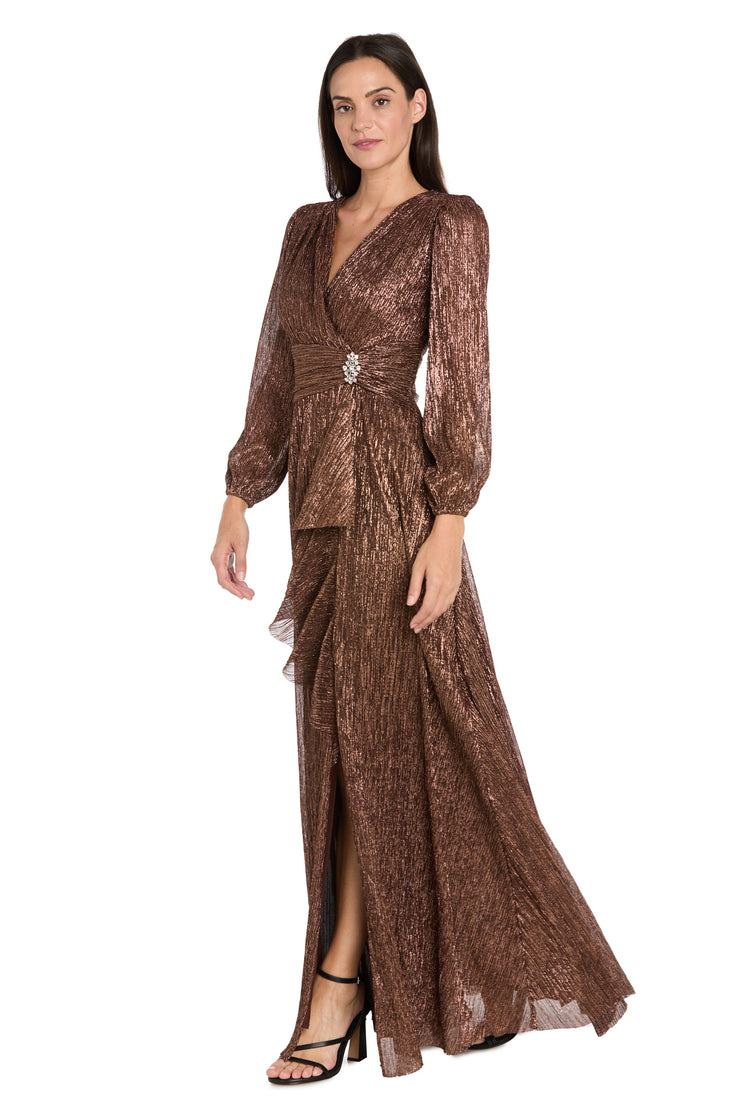 Crinkle Pleated Maxi Dress with Ruffle Cascade & Wrap Bodice