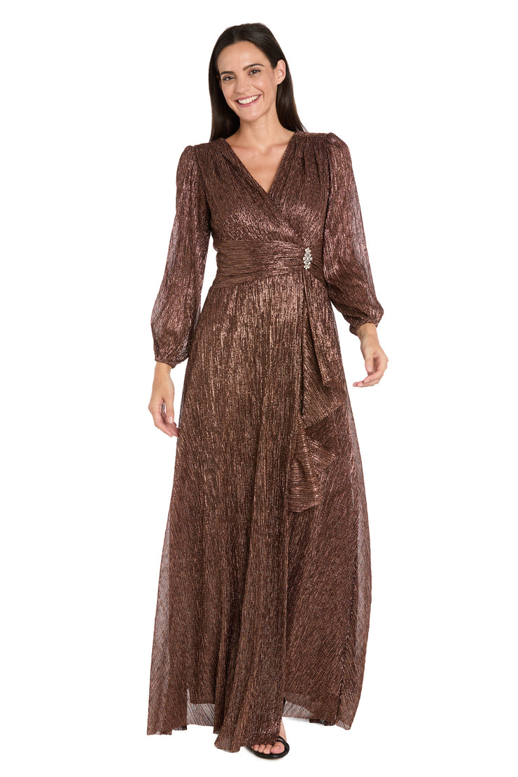 Crinkle Pleated Maxi Dress with Ruffle Cascade & Wrap Bodice