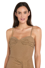 Gold Metallic Side Drape Dress