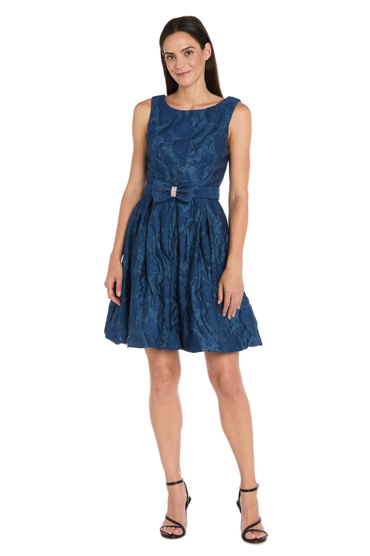 Floral Jacquard Organza Bubble Dress with Bow Detail - Petite