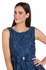 Floral Jacquard Organza Bubble Dress with Bow Detail - Petite