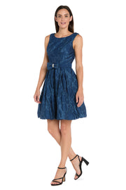Floral Jacquard Organza Bubble Dress with Bow Detail - Petite
