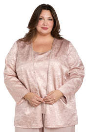 Three-Piece Pantsuit Set with Jacquard Cardigan Jacket