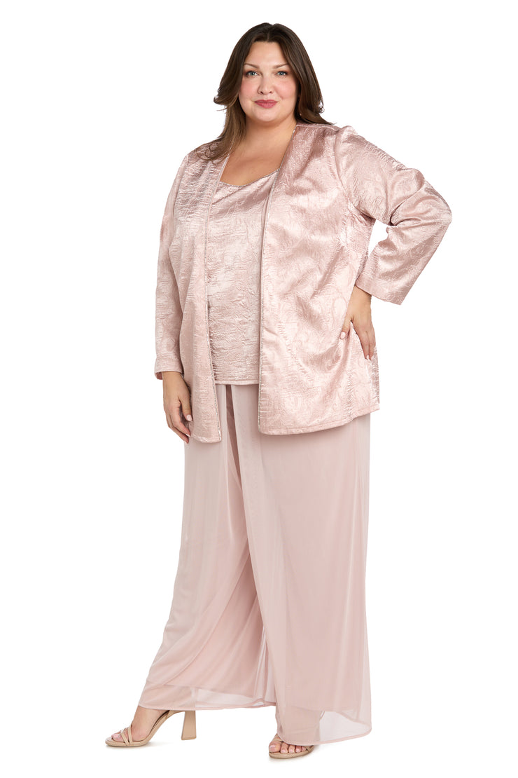 Three-Piece Pantsuit Set with Jacquard Cardigan Jacket