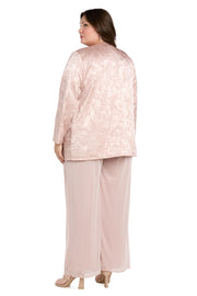 Three-Piece Pantsuit Set with Jacquard Cardigan Jacket