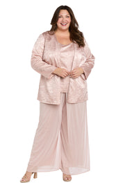 Three-Piece Pantsuit Set with Jacquard Cardigan Jacket