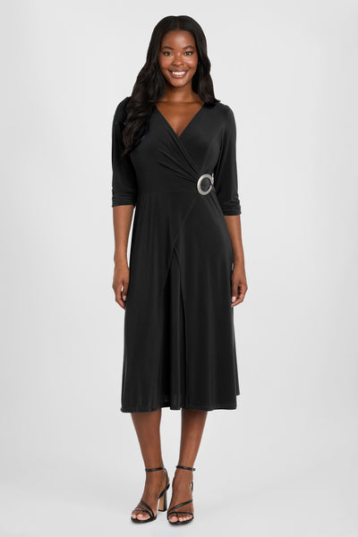 Elegant Midi Wrap Dress with Ring Detail
