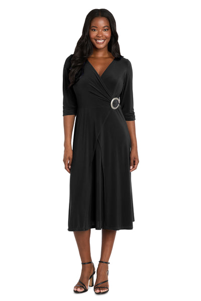 Elegant Midi Wrap Dress with Ring Detail R&M Richards Elegant Midi Wrap Dress with Ring Detail R&M Richards