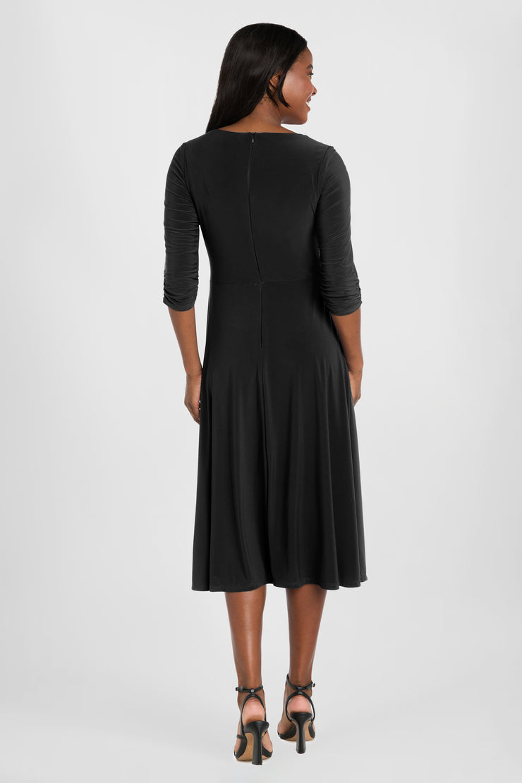 Elegant Midi Wrap Dress with Ring Detail