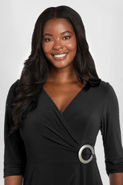 Elegant Midi Wrap Dress with Ring Detail