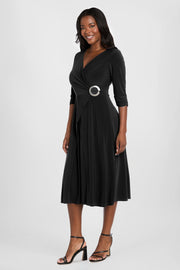 Elegant Midi Wrap Dress with Ring Detail