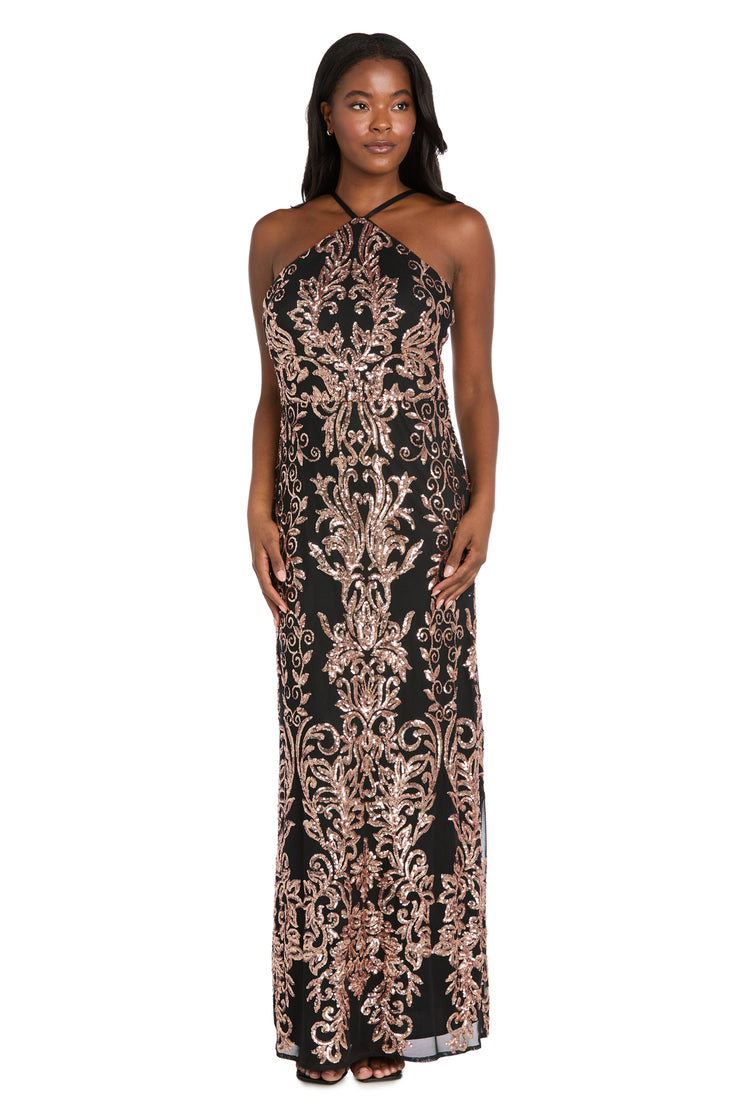 Black & Rose Gold Embroidered Evening Gown R&M Richards Black & Rose Gold Embroidered Evening Gown R&M Richards