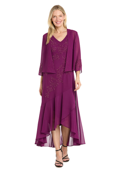 women's r&m richards beaded godet jacket & dress set Celeste with Tiered Skirt – 4 sleeve