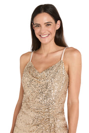 Sequined Cowl Neck Evening Gown