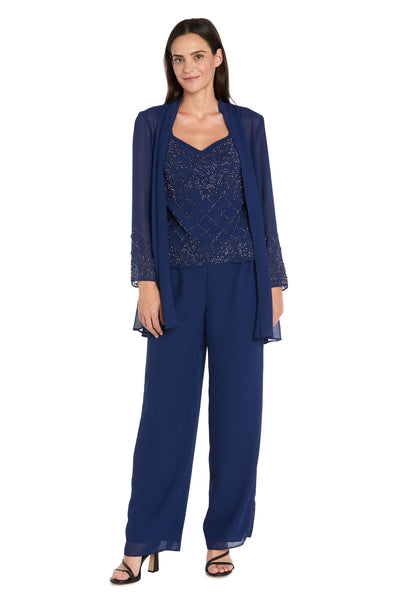 3-Piece Georgette Pantsuit with Caviar Beading