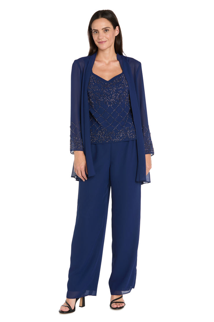 3-Piece Georgette Pantsuit with Caviar Beading