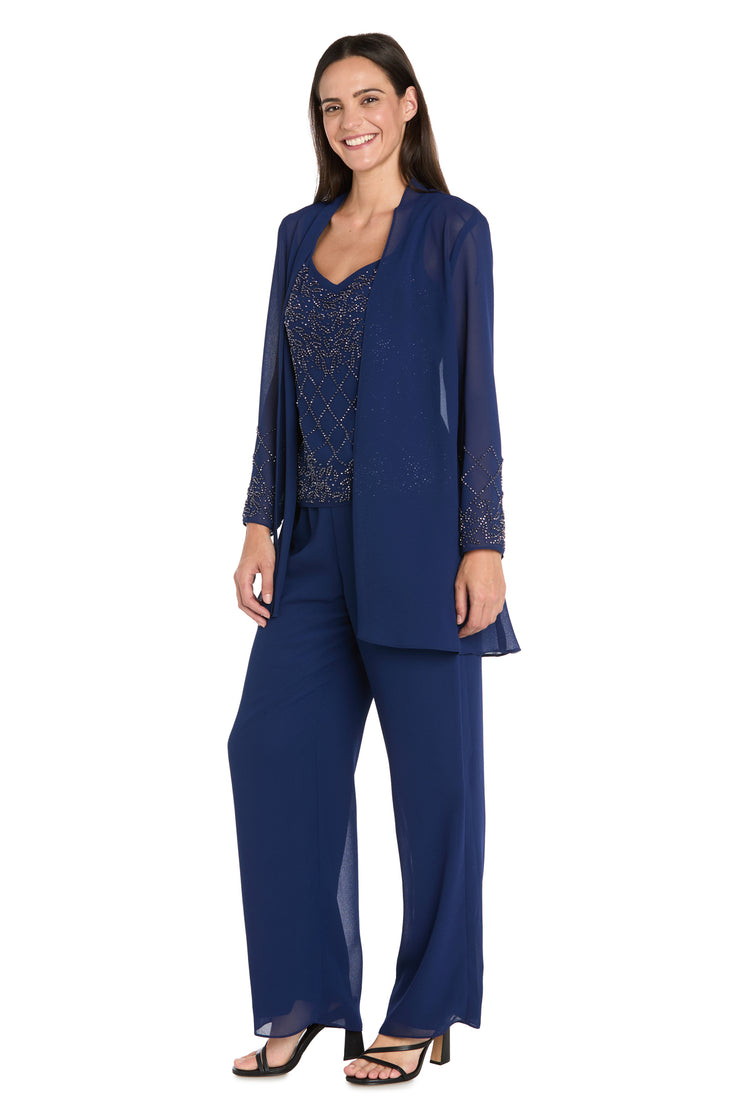 3-Piece Georgette Pantsuit with Caviar Beading
